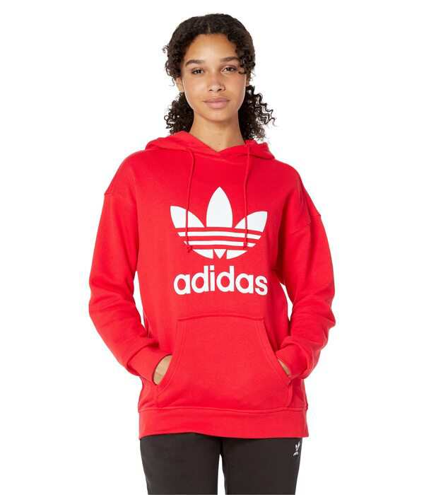 adidas trefoil hoodie women's red