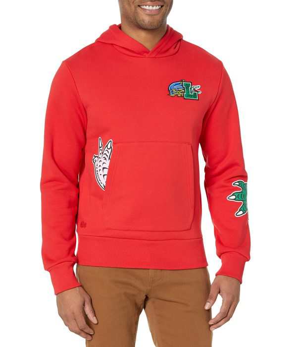 ラコステ メンズ パーカー・スウェット アウター Croc Icon Heroes Cotton Hoodie Sweatshirt with Patch Details Red