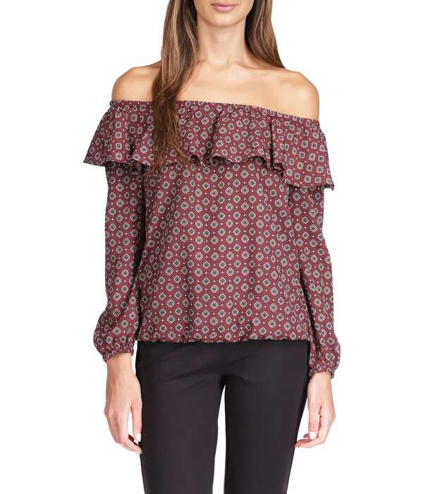 マイケルコース レディース シャツ トップス Petite Off Shoulder Peasant Top Merlot