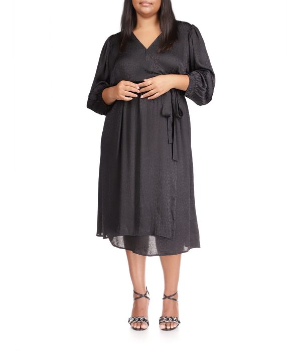 マイケルコース レディース ワンピース トップス Plus Size Cheetah Jacquard Midi Wrap Dress Blackの通販は