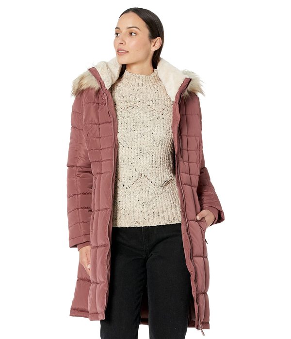 カルバンクライン レディース コート アウター Walker Puffer with Chest Zip and Faux Fur Trim Terra Roseの通販は