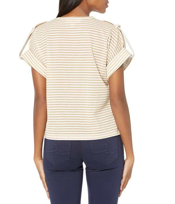 マイケルコース レディース シャツ トップス Petite Stripe Snap Epaulette T-Shirt White/Gold