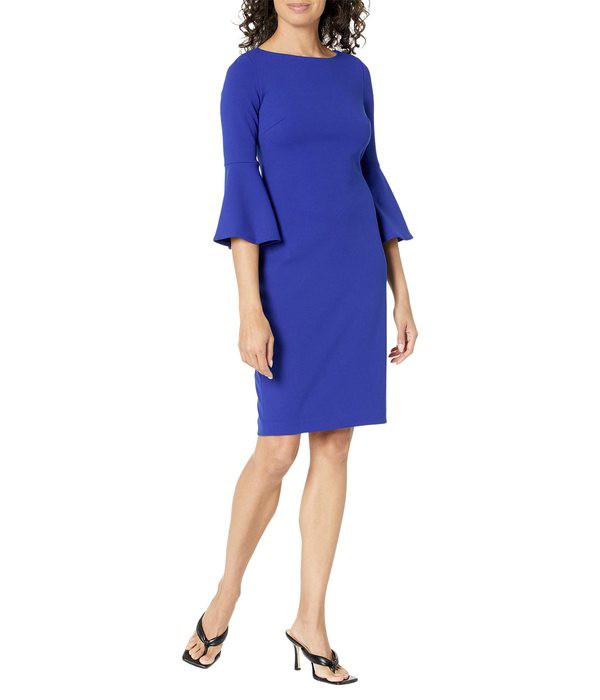 カルバンクライン レディース ワンピース トップス Scuba Crepe Sheath with Bell Sleeves Ultramarine