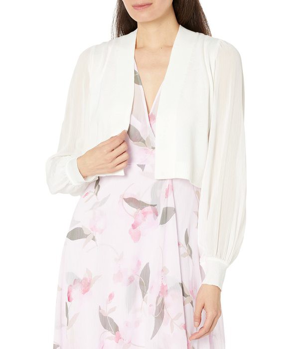 カルバンクライン レディース ニット・セーター アウター Shrug with Chiffon Sheer Sleeves White