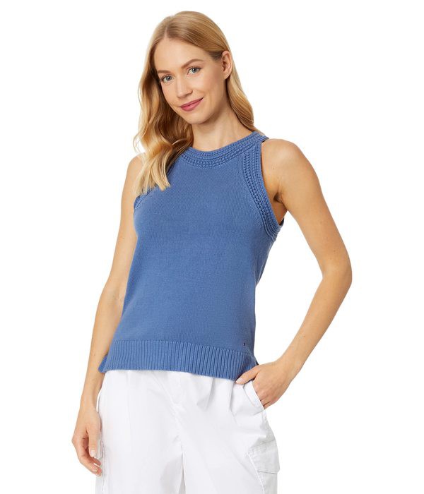 トミー ヒルフィガー レディース シャツ トップス Faux Crochet Trim Tank Harbor Blue