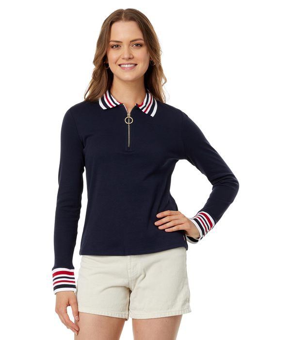 トミー ヒルフィガー レディース シャツ トップス Long Sleeve 1/4 Zip Polo Sky Captainの通販は