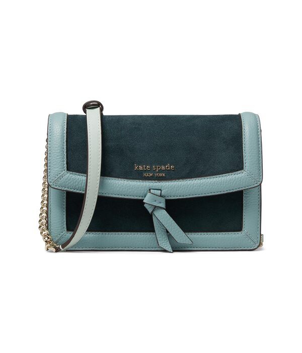 ケイトスペード レディース ハンドバッグ バッグ Knott Color-Blocked Pebbled Leather and Suede Leather Flap Crossbody Aegean Teal M