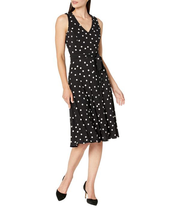 トミー ヒルフィガー レディース ワンピース トップス Jersey Dot Fit-and-Flare Dress Black/Ivory