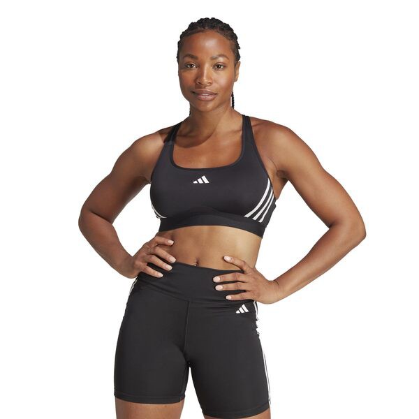 アディダス レディース ブラジャー アンダーウェア Powerreact Training Medium Support 3-Stripes Bra Black/White