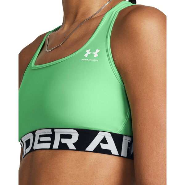 アンダーアーマー レディース ブラジャー アンダーウェア HeatGear Authentics Mid Impact Branded Sports Bra Matrix Green/Wh