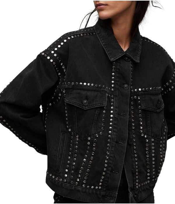 オールセインツ レディース コート アウター Bella Stud Denim Jacket Black