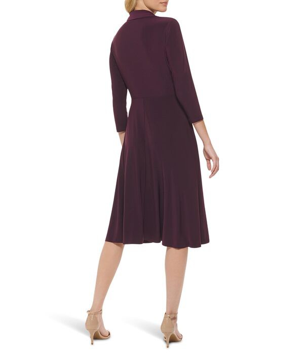 トミー ヒルフィガー レディース ワンピース トップス V-Neck Twist Waist with 3/4 Sleeve Aubergine