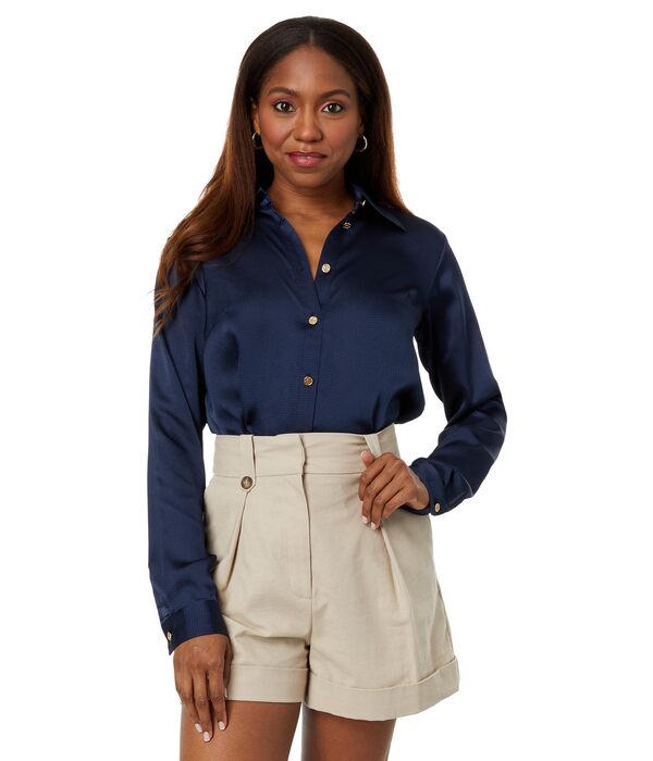 マイケルコース レディース シャツ トップス Satin High-Low Long Sleeve Top Midnight Blue