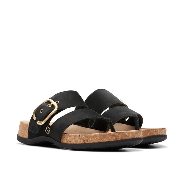 クラークス レディース サンダル シューズ Reileigh Park Black Nubuck