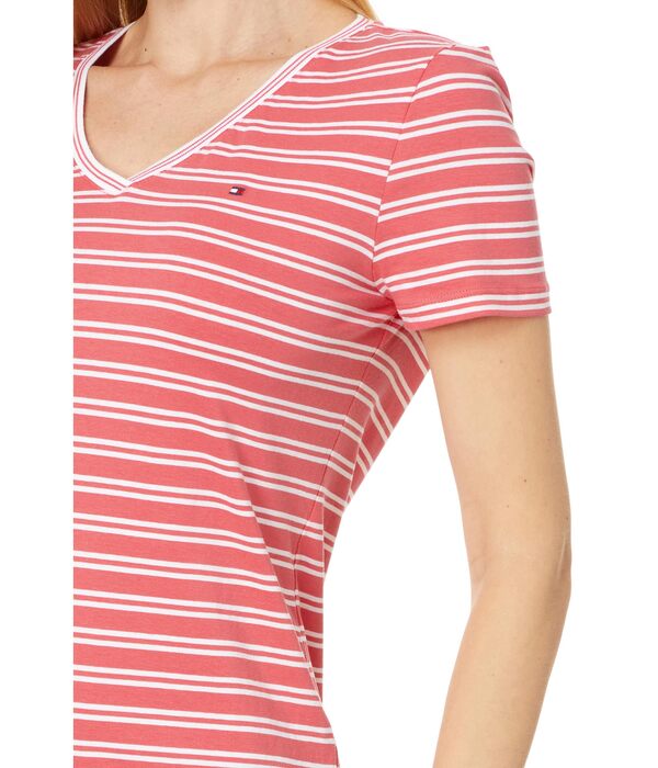 トミー ヒルフィガー レディース シャツ トップス Double Stripe Vneck Tee Sherbet Comboの通販は