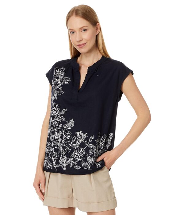 トミー ヒルフィガー レディース シャツ トップス Short Sleeve Butterfly Popover Sky Captainの通販は