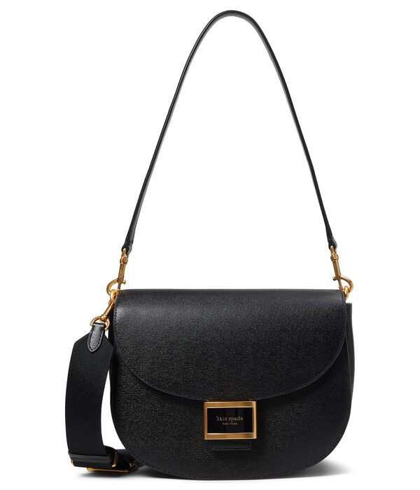 ケイトスペード レディース ハンドバッグ バッグ Katy Textured Leather Convertible Saddle Bag Black