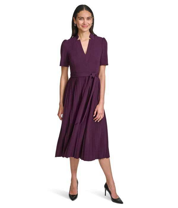 カルバンクライン レディース ワンピース トップス Scuba Crepe Pleated Skirt Aline Aubergineの通販は