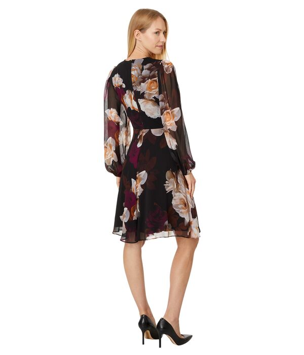 カルバンクライン レディース ワンピース トップス Chiffon Floral Long Sleeve Shift Persmn Multi