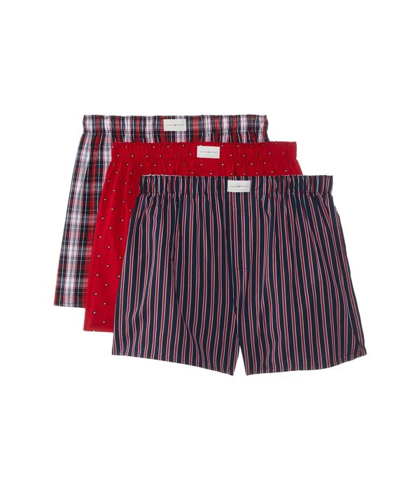 トミー ヒルフィガー メンズ ボクサーパンツ アンダーウェア Cotton Classics Woven Boxer 3-Pack Sultan Red