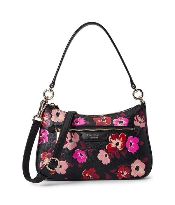 ケイトスペード レディース ハンドバッグ バッグ Hudson Fall Poppies Embossed Pebbled Leather Convertible Crossbody Black Multi