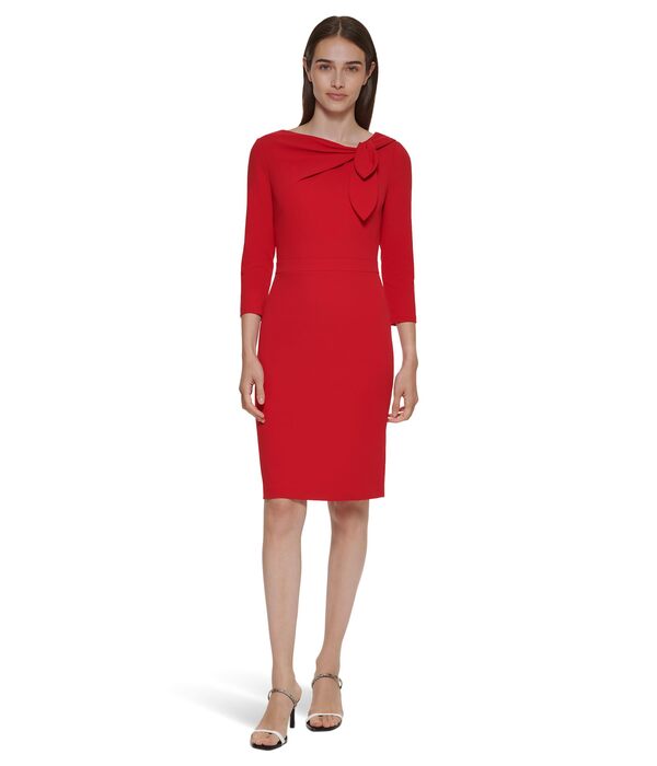 カルバンクライン レディース ワンピース トップス Bow Neck Sheath Redひざ丈