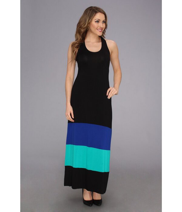 カルバンクライン レディース ワンピース トップス T-Back Color Block Maxi Dress Black/Atlantic