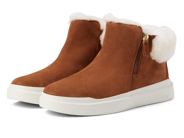 コールハーン レディース ブーツ・レインブーツ シューズ Grandpro Rally Bootie New Caramel Premium Plus Suede/Natural Faux Shearlin