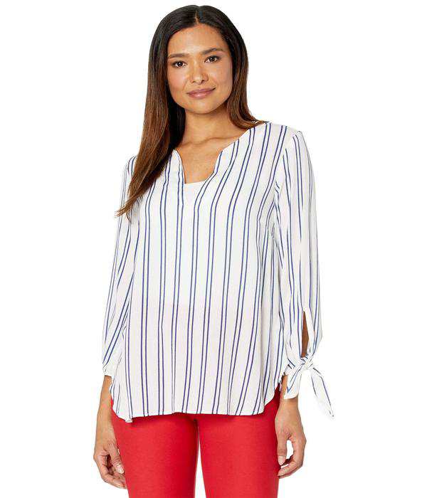 マイケルコース レディース シャツ トップス Double Stripe Tie Top Twilight Blue