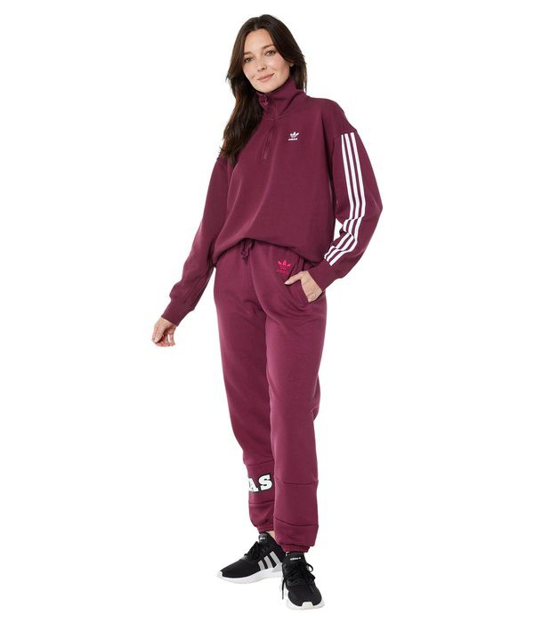 アディダス レディース カジュアルパンツ ボトムス Trefoil Logo Play Sweatpants Victory Crimson