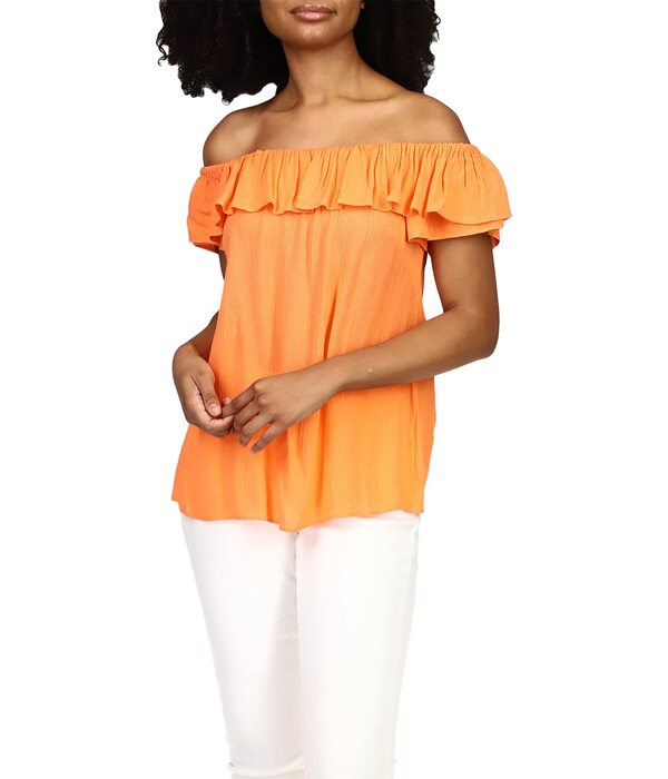 マイケルコース レディース シャツ トップス Stripe Off Shoulder Ruffle Top Peachの通販は 7,980円