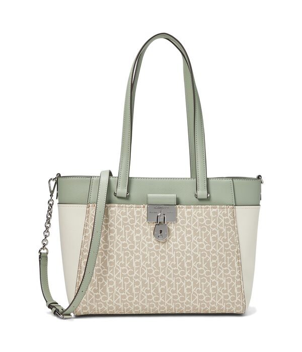 カルバンクライン レディース ハンドバッグ バッグ Camille Signature Tote Khaki/Vanilla/White/Desert Sage