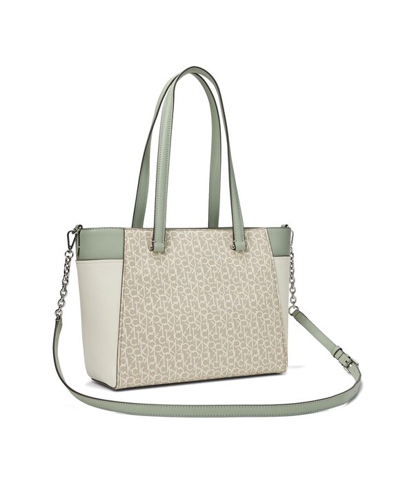 カルバンクライン レディース ハンドバッグ バッグ Camille Signature Tote Khaki/Vanilla/White/Desert Sage
