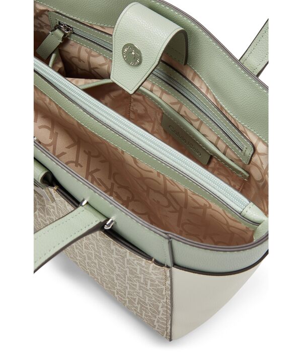 カルバンクライン レディース ハンドバッグ バッグ Camille Signature Tote Khaki/Vanilla/White/Desert Sage