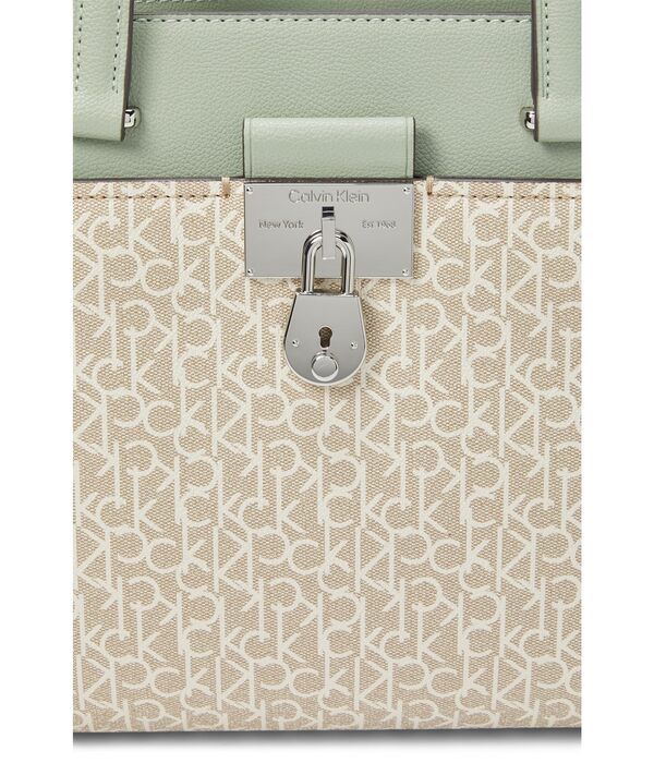 カルバンクライン レディース ハンドバッグ バッグ Camille Signature Tote Khaki/Vanilla/White/Desert Sage