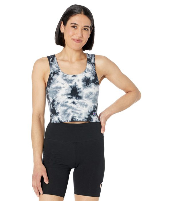 チャンピオン レディース シャツ トップス Authentic Crop Top - Space Dye Crush Dye Black