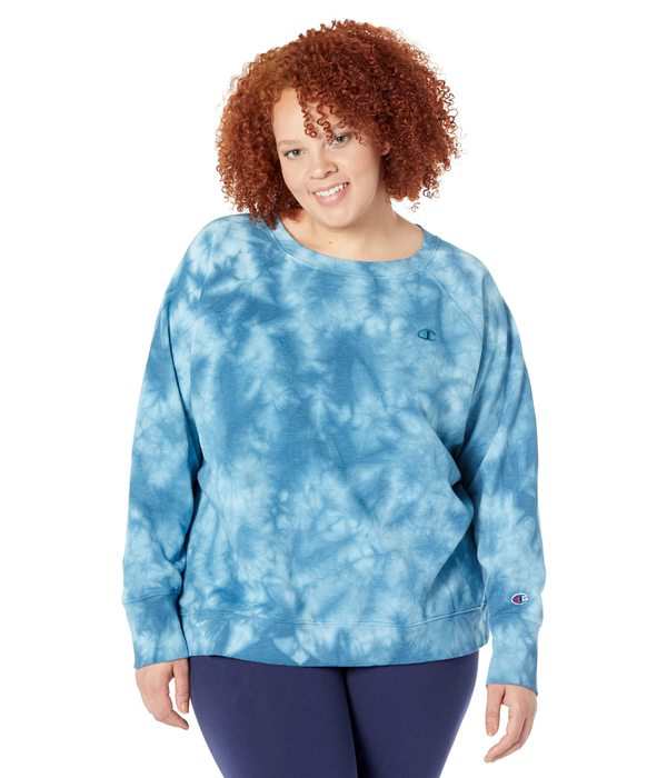 チャンピオン レディース パーカー・スウェット アウター Plus Size Fleece Dye Crew Crush Dye Fresh Teal