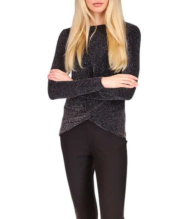マイケルコース レディース シャツ トップス Twist Hem Long Sleeve Top Black/Silverの通販は