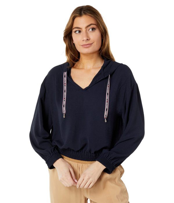 トミー ヒルフィガー レディース パーカー・スウェット アウター Crop Woven Hooded Pullover Blouse Sky Captain