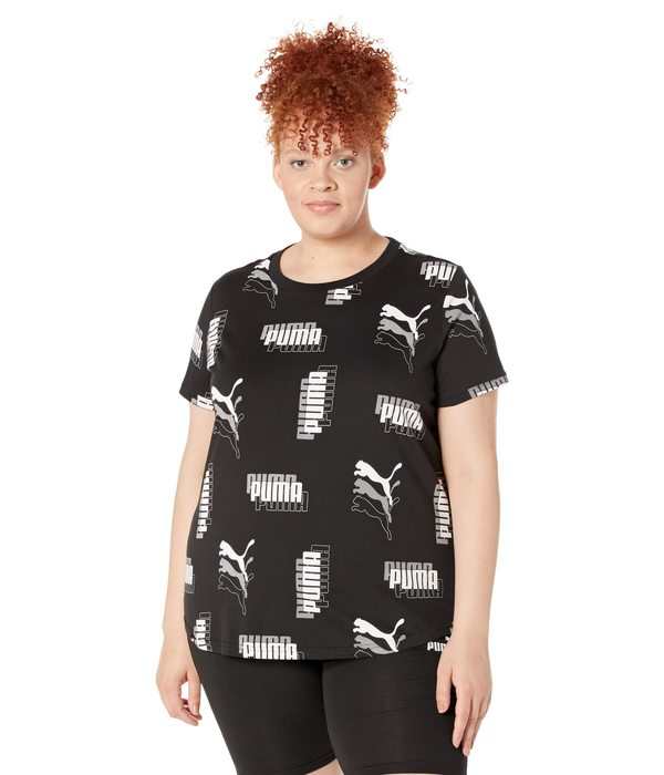 プーマ レディース シャツ トップス Plus Size Power All Over Print Tee Puma Black