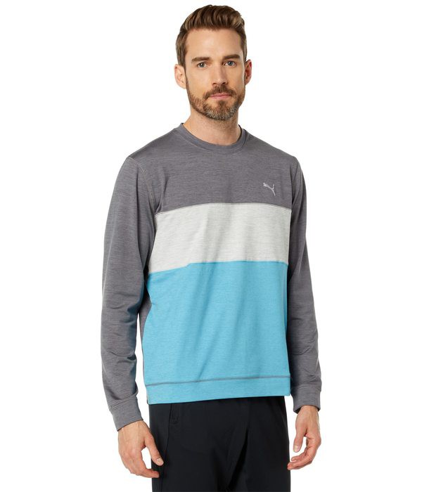プーマ メンズ パーカー・スウェット アウター Cloudspun Color-Block Crew Neck Quiet Shade Heather/Dusty Aqua Heatherの通販は