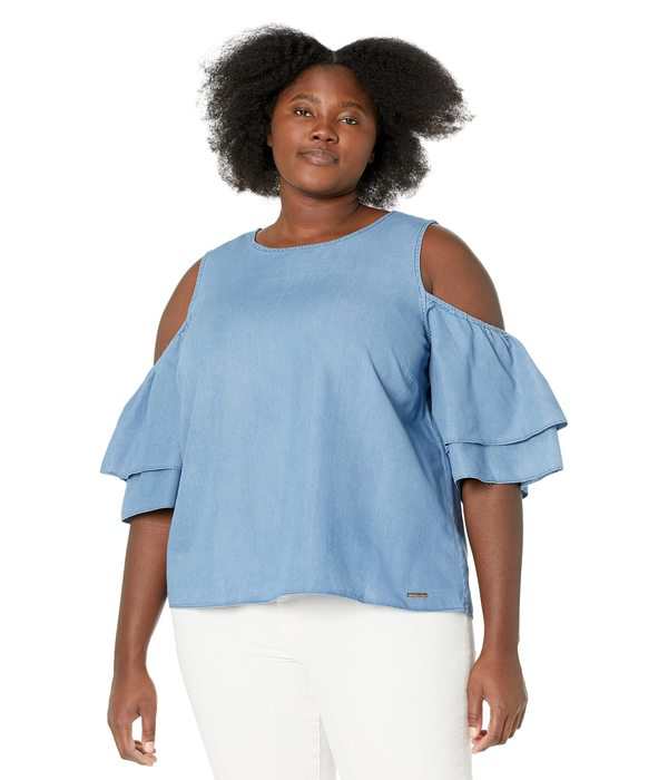 マイケルコース レディース シャツ トップス Plus Size Tencel Cold-Shoulder Ruffle Top Light Cadet Washの通販は