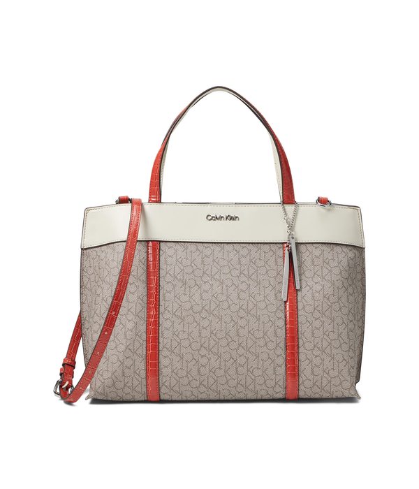 カルバンクライン レディース ハンドバッグ バッグ Gillian Satchel Mini Textured Almond/Taupe/Spicy Orangeの通販は