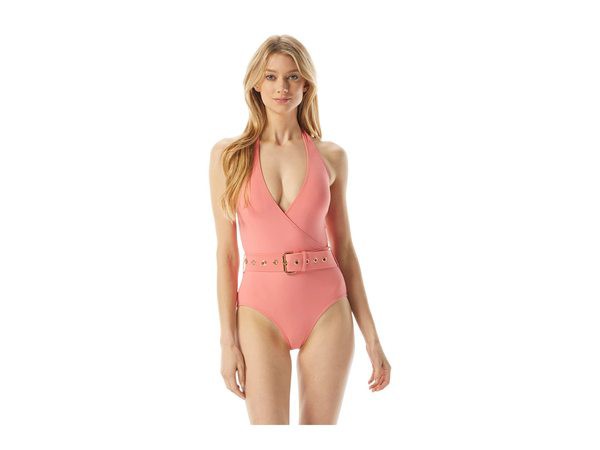 マイケルコース レディース 上下セット 水着 Solids Surplice Halter One-Piece Carribean Pink