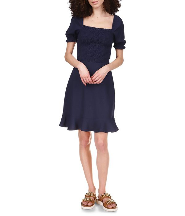 マイケルコース レディース ワンピース トップス Smocked Mini Short Sleeve Dress Midnight Blue