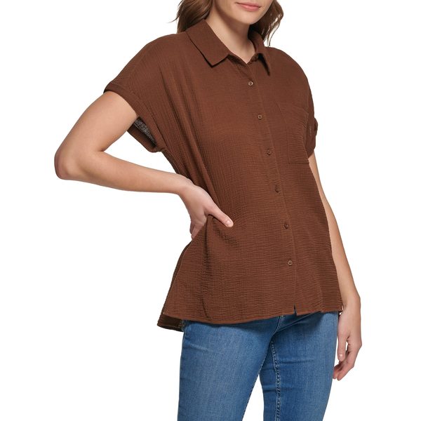 カルバンクライン レディース シャツ トップス Short Sleeve Button Front Camp Shirt Earthの通販は 15,980円