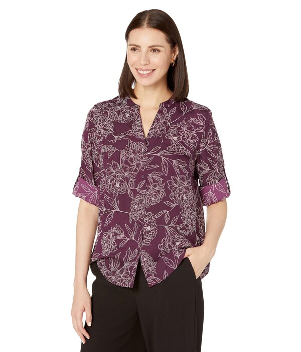カルバンクライン レディース シャツ トップス Printed Crew Neck Roll Sleeve Aubergine/Creamの通販は 15,980円