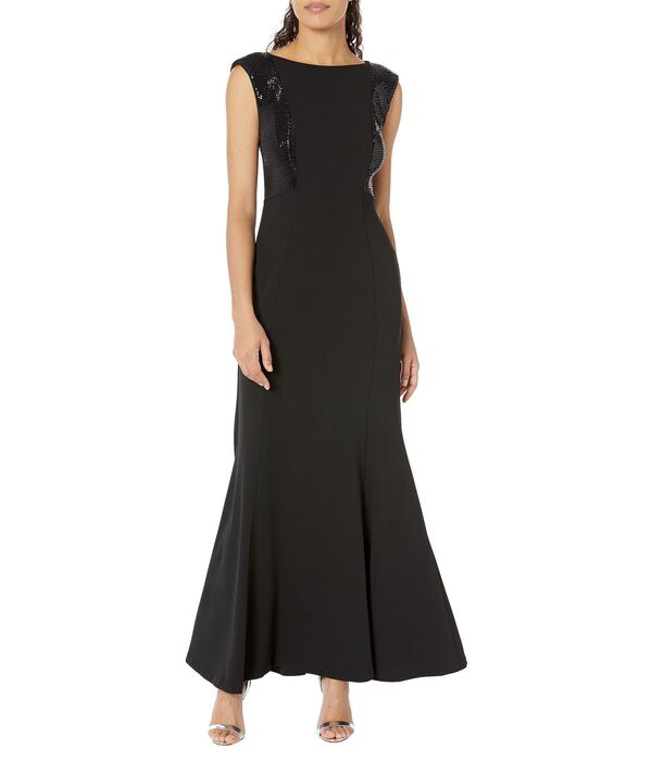 カルバンクライン レディース ワンピース トップス Sleeveless Gown with Foil Knit Panels Black/Black