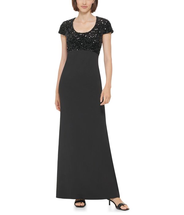 カルバンクライン レディース ワンピース トップス Sequin Bodice Gown with Short Sleeves Black/Blackの通販は 42,800円