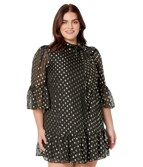 カルバンクライン レディース ワンピース トップス Dot Dress with Bell Sleeves Black/Gold